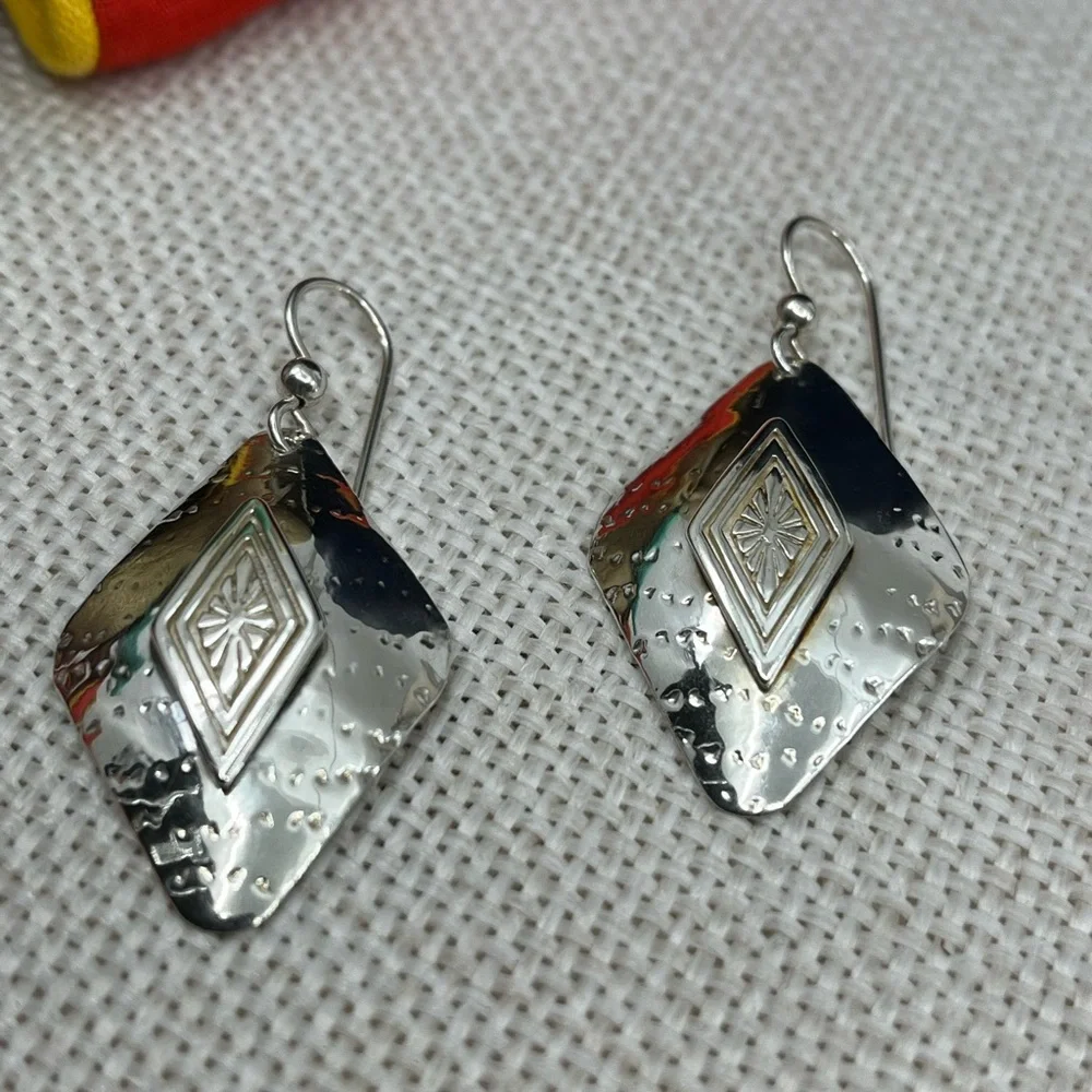 Handmade Vintage Sterling Silver Earrings | 90s Artisan Design - Picture 13 of 16